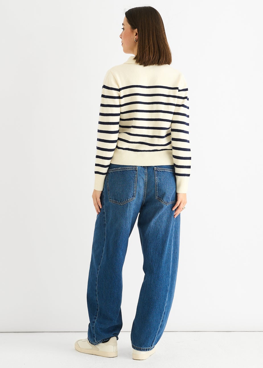 Gini London Cream Recycle Stripe V Neck Collar Knit Jumper