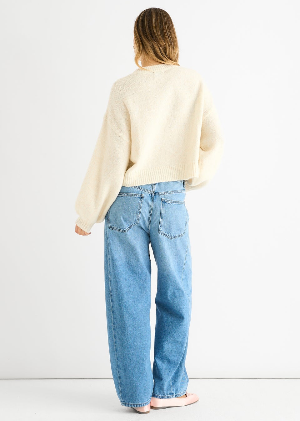 Gini London Cream Embossed Contrast Bow Short Knit Jumper