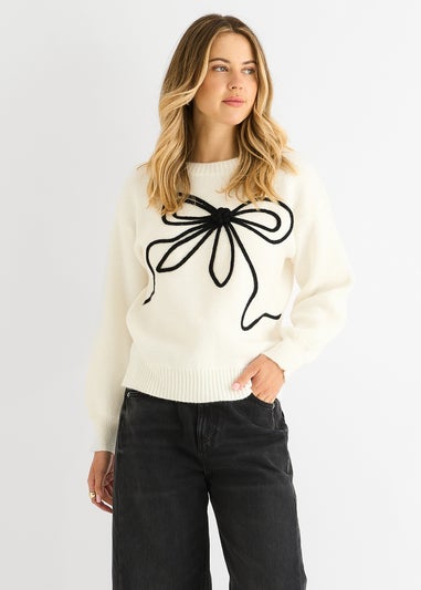 Gini London Clear Contrast Bow pattern oversized Jumper