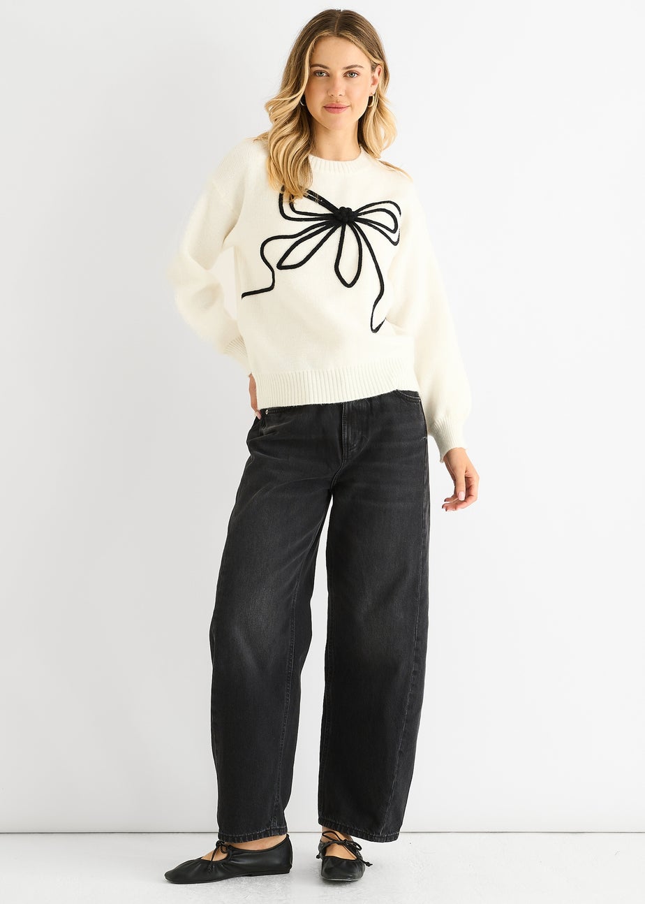 Gini London Clear Contrast Bow pattern oversized Jumper