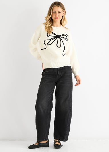Gini London Clear Contrast Bow pattern oversized Jumper
