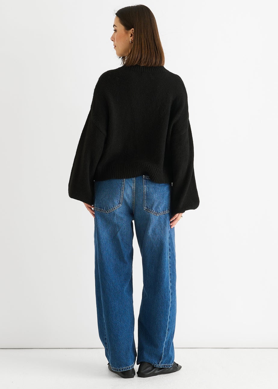 Gini London Black Embossed Contrast Bow Short Knit Jumper