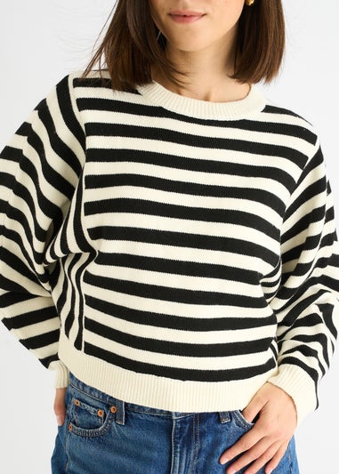 Gini London White Recycle Contrast Stripe Loose Fit Knit Jumper