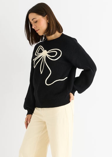 Gini London Black Contrast Bow pattern oversized Jumper