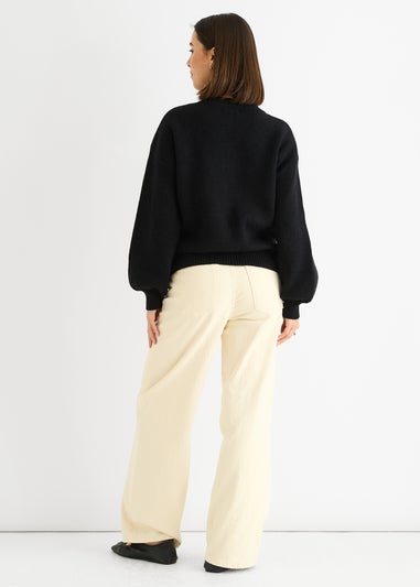 Gini London Black Contrast Bow pattern oversized Jumper