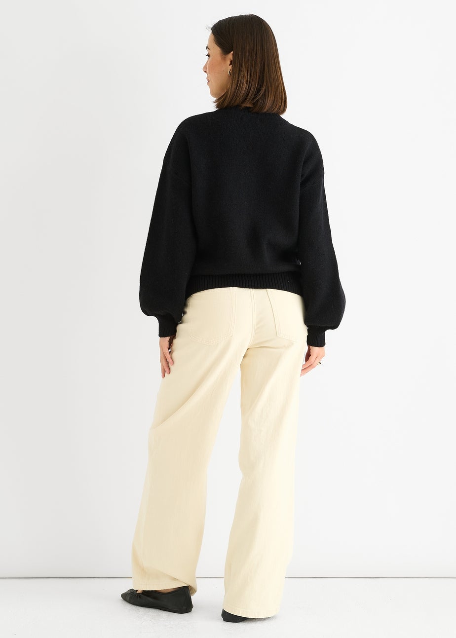 Gini London Black Contrast Bow pattern oversized Jumper