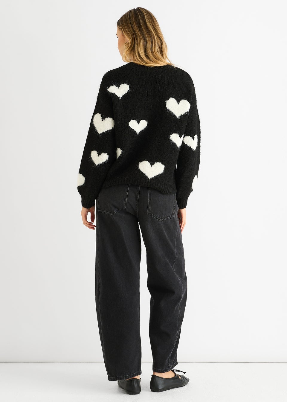 Gini London Black Contrast Heart Oversized Knit Jumper
