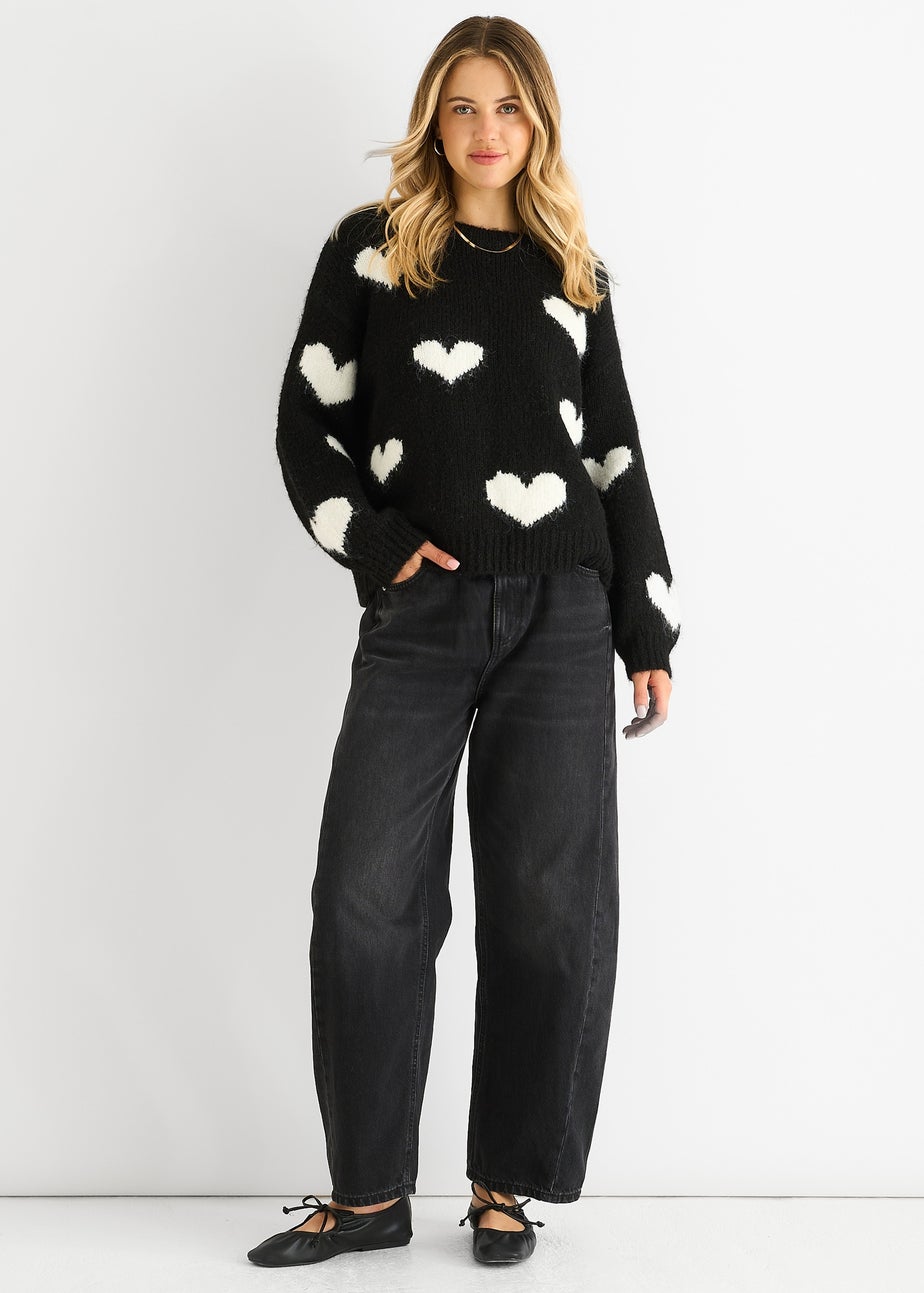 Gini London Black Contrast Heart Oversized Knit Jumper