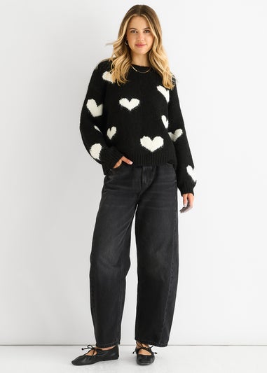 Gini London Black Contrast Heart Oversized Knit Jumper