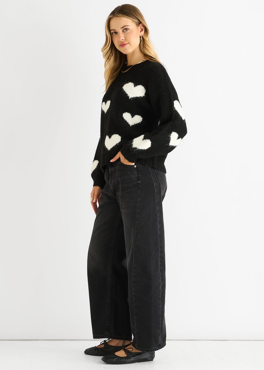 Gini London Black Contrast Heart Oversized Knit Jumper