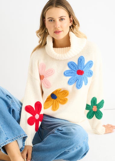 Gini London Clear Floral Applique Oversized Jumper