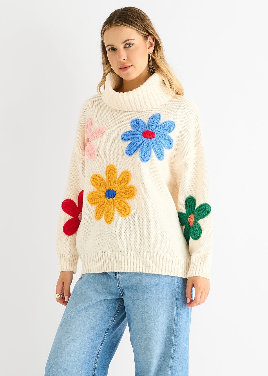 Gini London Clear Floral Applique Oversized Jumper