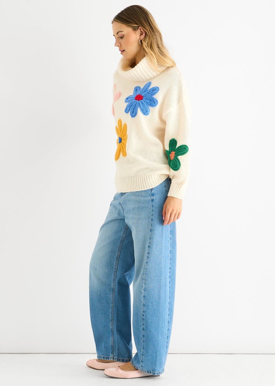 Gini London Clear Floral Applique Oversized Jumper