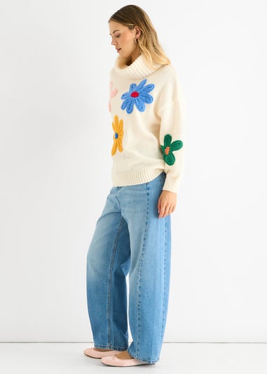 Gini London Clear Floral Applique Oversized Jumper