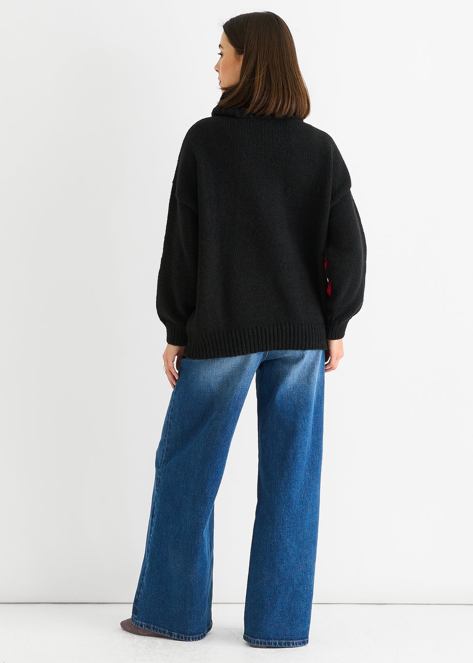 Gini London Black Floral Applique Oversized Jumper