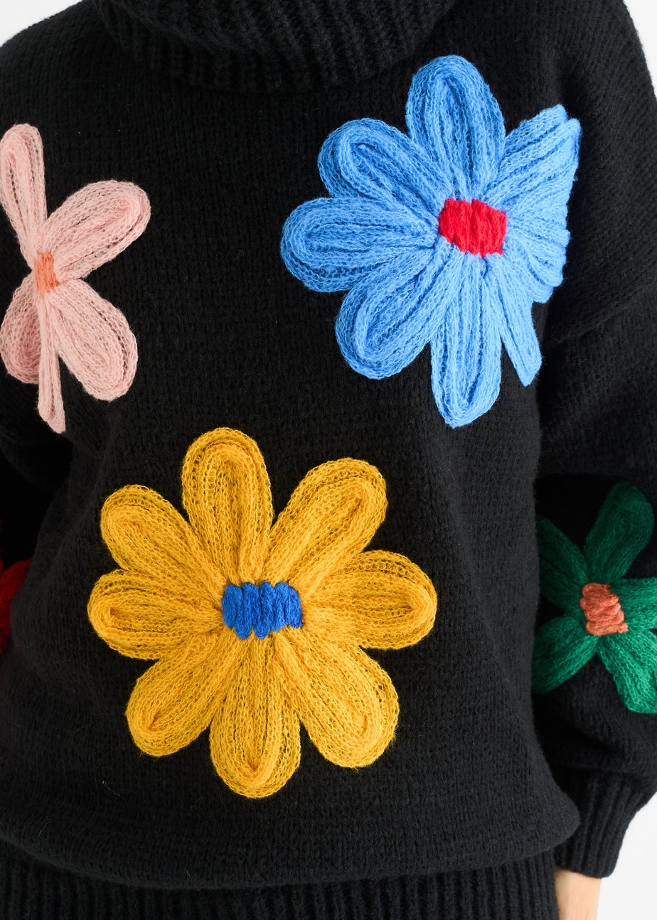 Gini London Black Floral Applique Oversized Jumper