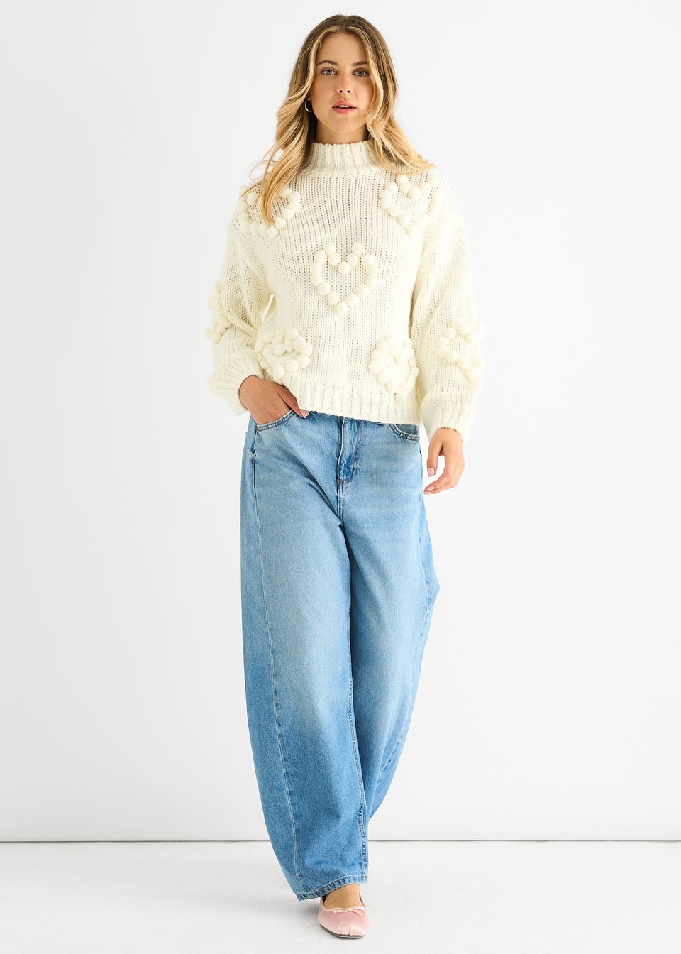 Gini London Clear Heart Bubble Chunky Knit High Neck Jumper