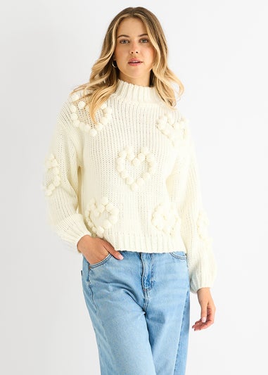 Gini London Clear Heart Bubble Chunky Knit High Neck Jumper