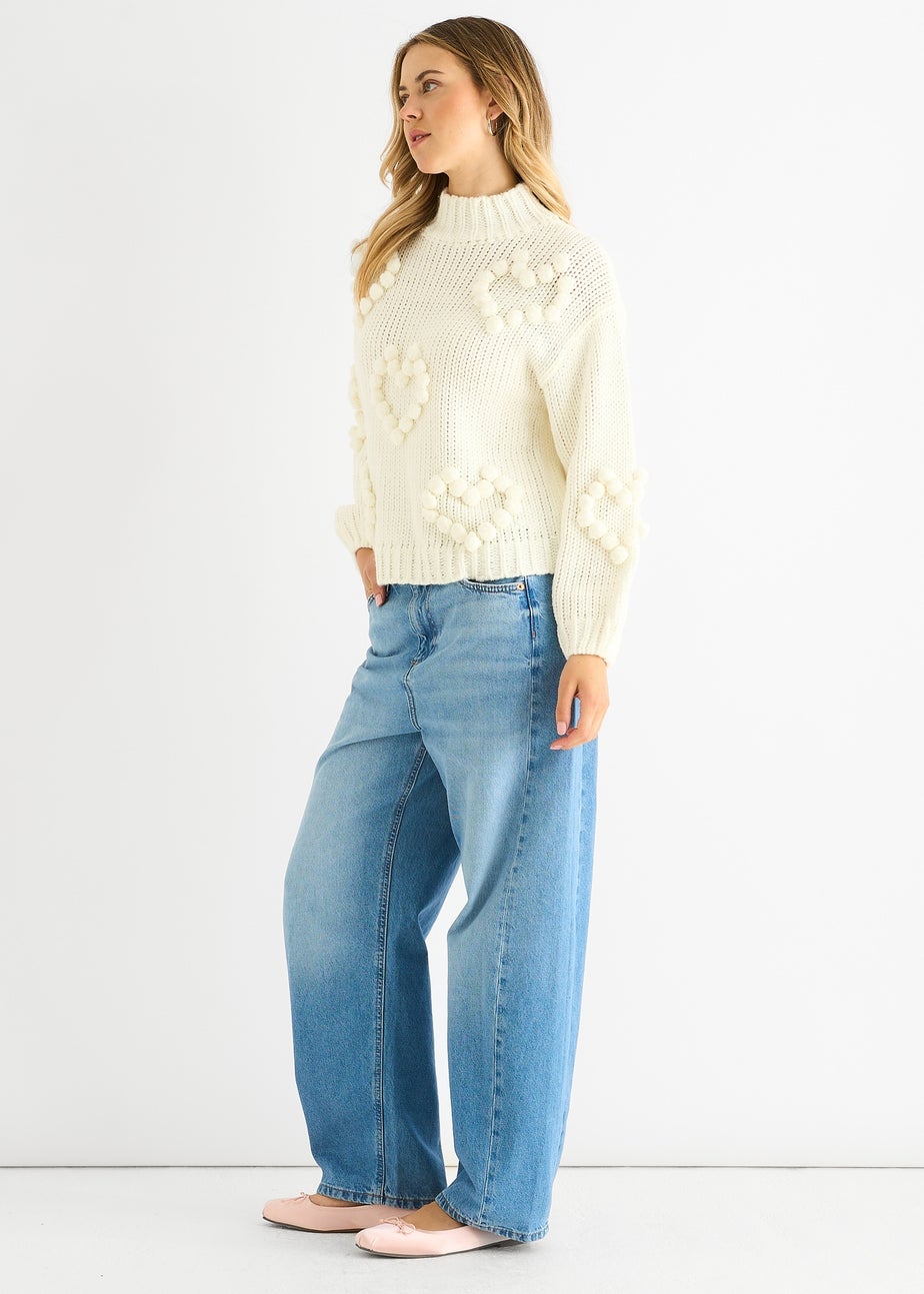 Gini London Clear Heart Bubble Chunky Knit High Neck Jumper