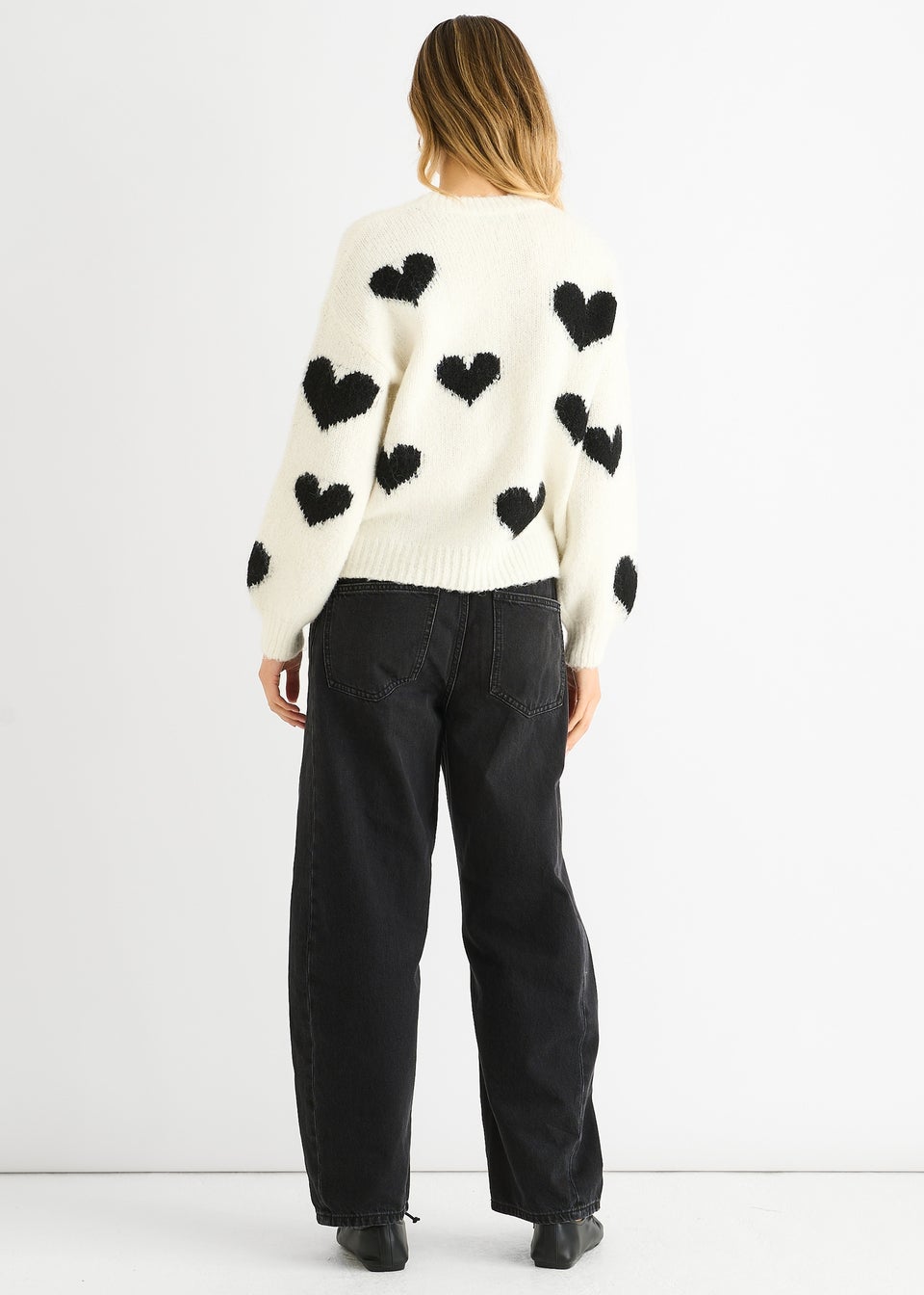 Gini London Cream Contrast Heart Oversized Knit Jumper