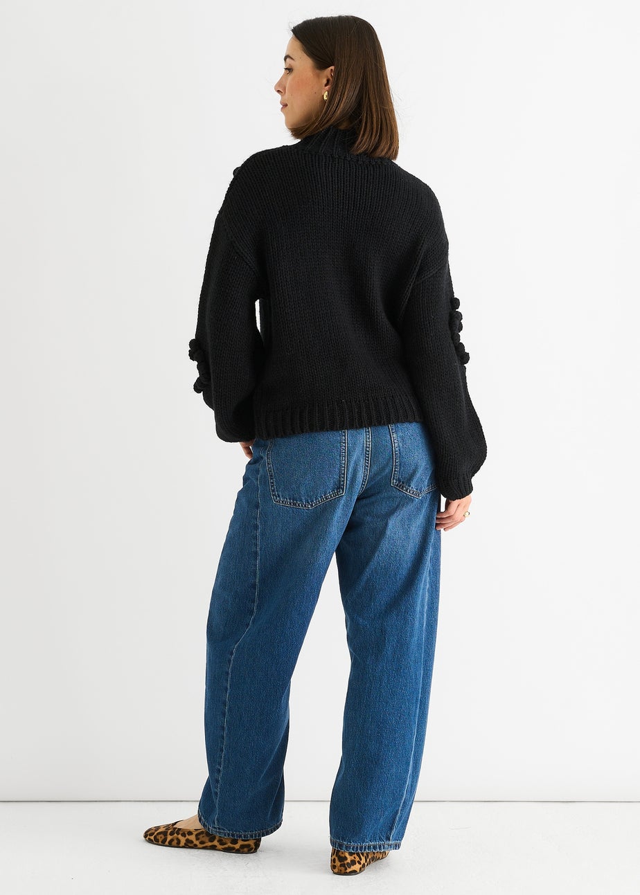 Gini London Black Heart Bubble Chunky Knit High Neck Jumper