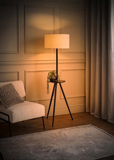 ValueLights Desmond Black Tripod Floor Lamp with Table
