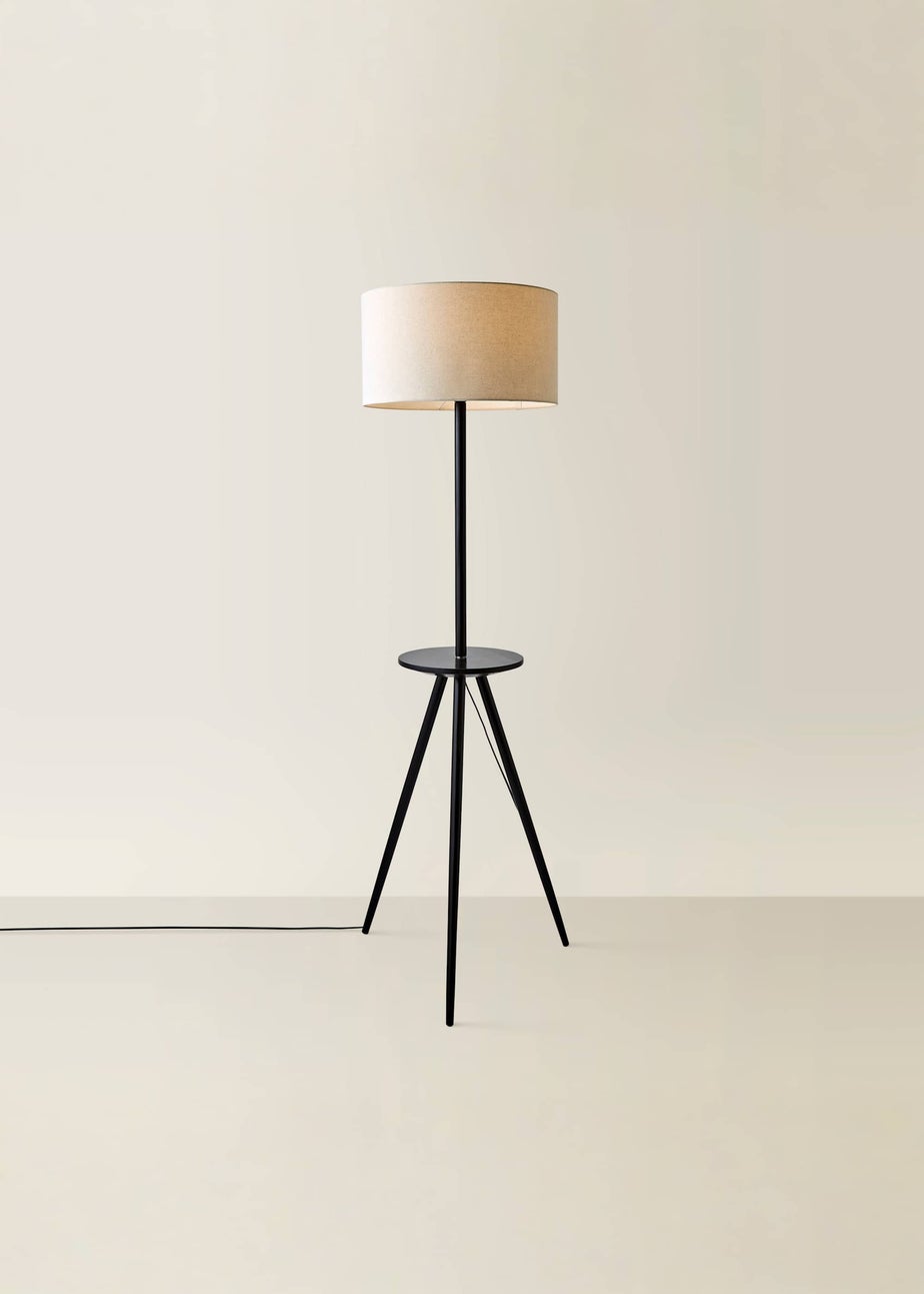 ValueLights Desmond Black Tripod Floor Lamp with Table