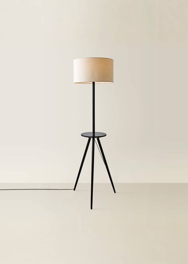 ValueLights Desmond Black Tripod Floor Lamp with Table