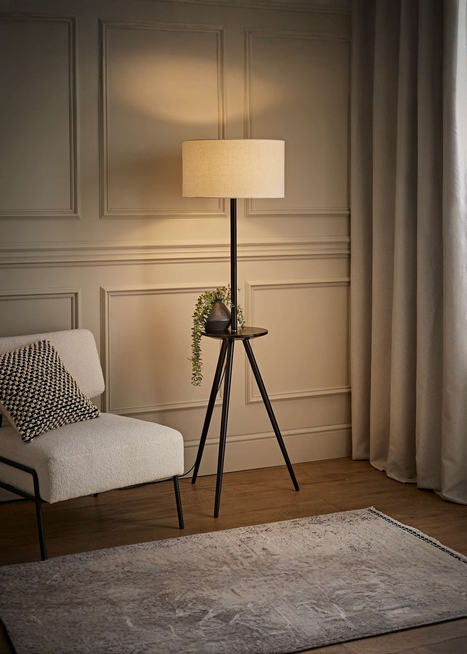 ValueLights Desmond Black Tripod Floor Lamp with Table