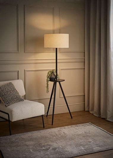 ValueLights Desmond Black Tripod Floor Lamp with Table