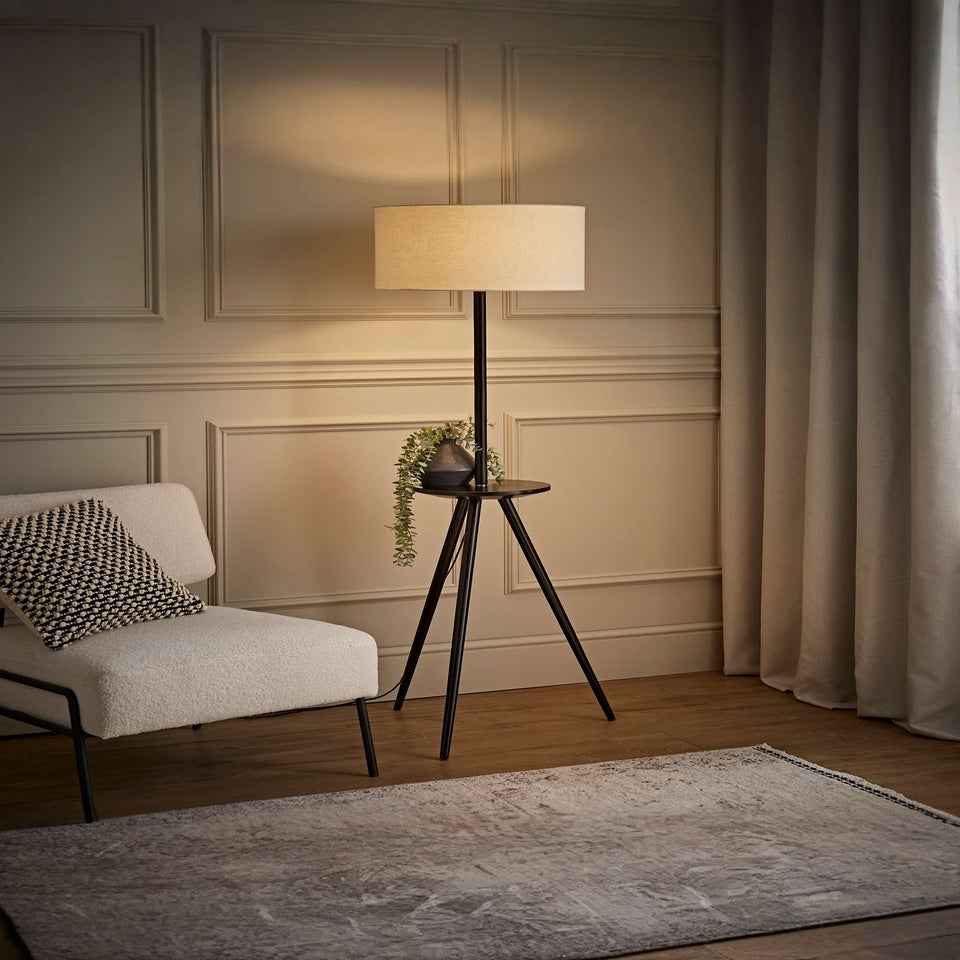 ValueLights Desmond Black Tripod Floor Lamp with Table