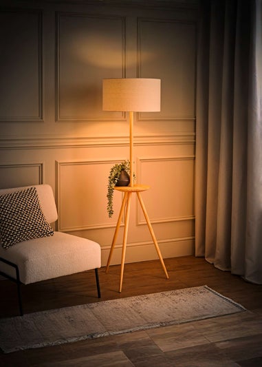 ValueLights Desmond Wooden Tripod Floor Lamp with Table