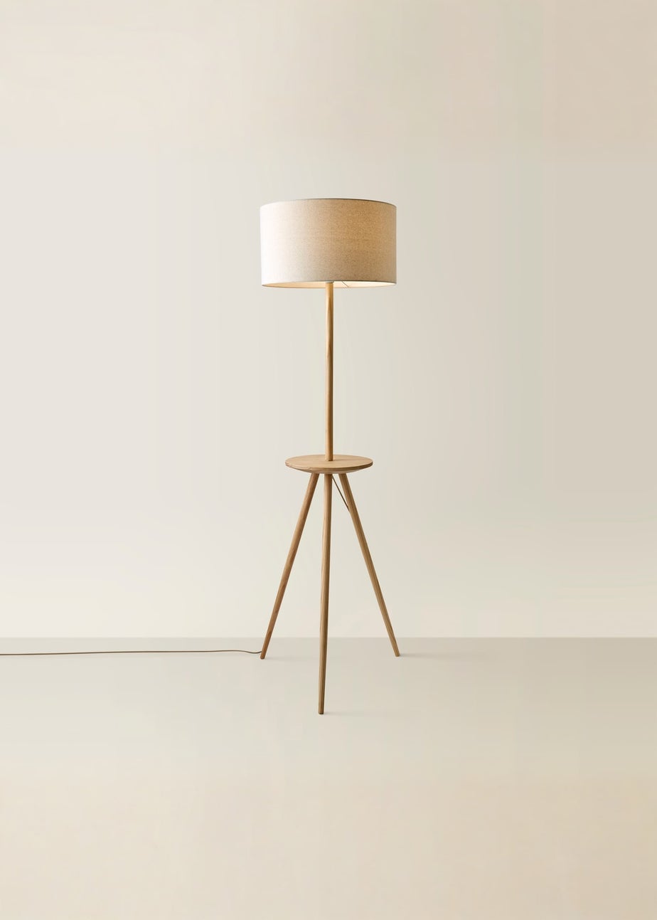 ValueLights Desmond Wooden Tripod Floor Lamp with Table