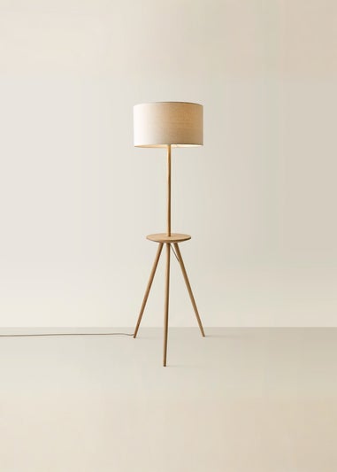 ValueLights Desmond Wooden Tripod Floor Lamp with Table