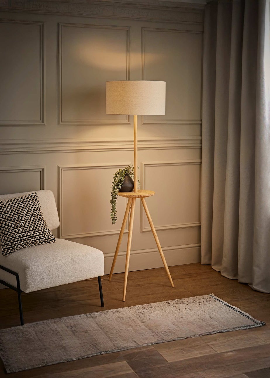 ValueLights Desmond Wooden Tripod Floor Lamp with Table