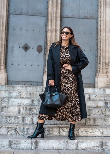 Gini London Black Double Breast Longline Belted Trench Coat