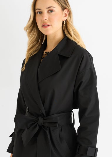 Gini London Black Double Breast Longline Belted Trench Coat