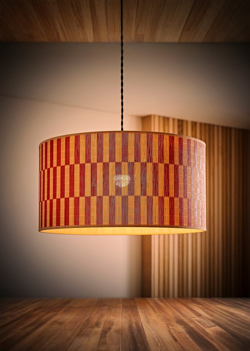 ValueLights Lori Orange Checker Bamboo Easy Fit Lampshade