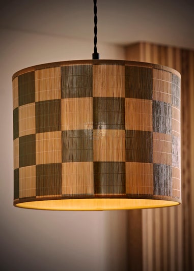 ValueLights Lori Green Checker Bamboo Easy Fit Lampshade