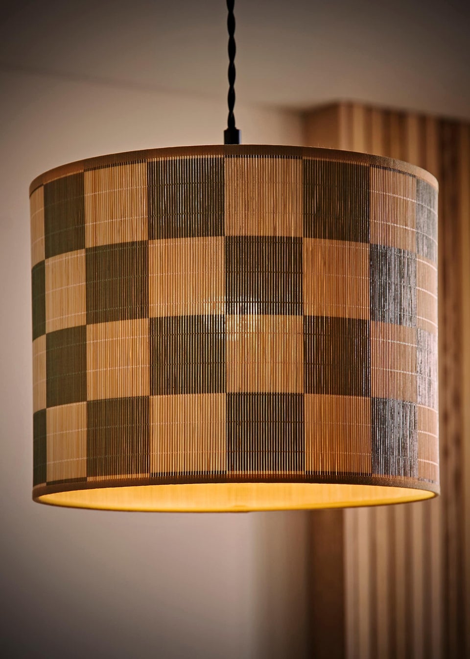 ValueLights Lori Green Checker Bamboo Easy Fit Lampshade
