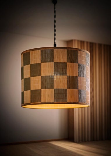 ValueLights Lori Green Checker Bamboo Easy Fit Lampshade