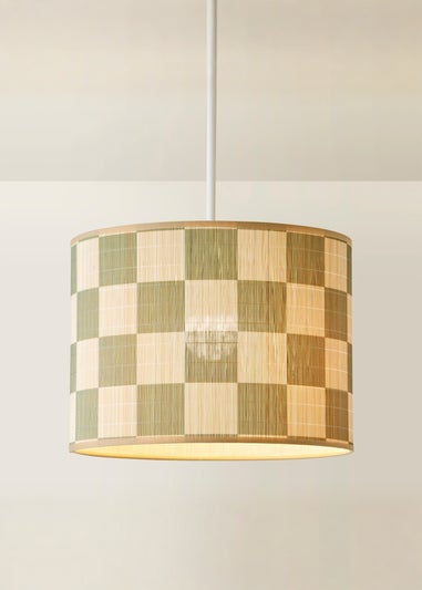 ValueLights Lori Green Checker Bamboo Easy Fit Lampshade