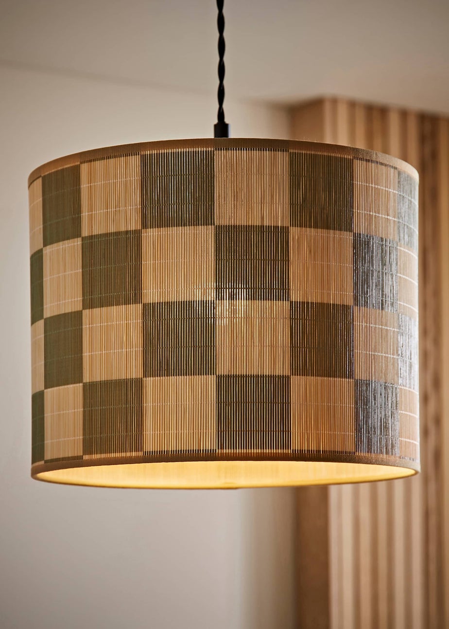 ValueLights Lori Green Checker Bamboo Easy Fit Lampshade
