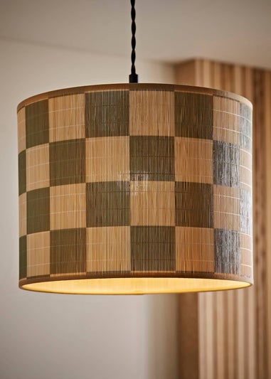 ValueLights Lori Green Checker Bamboo Easy Fit Lampshade