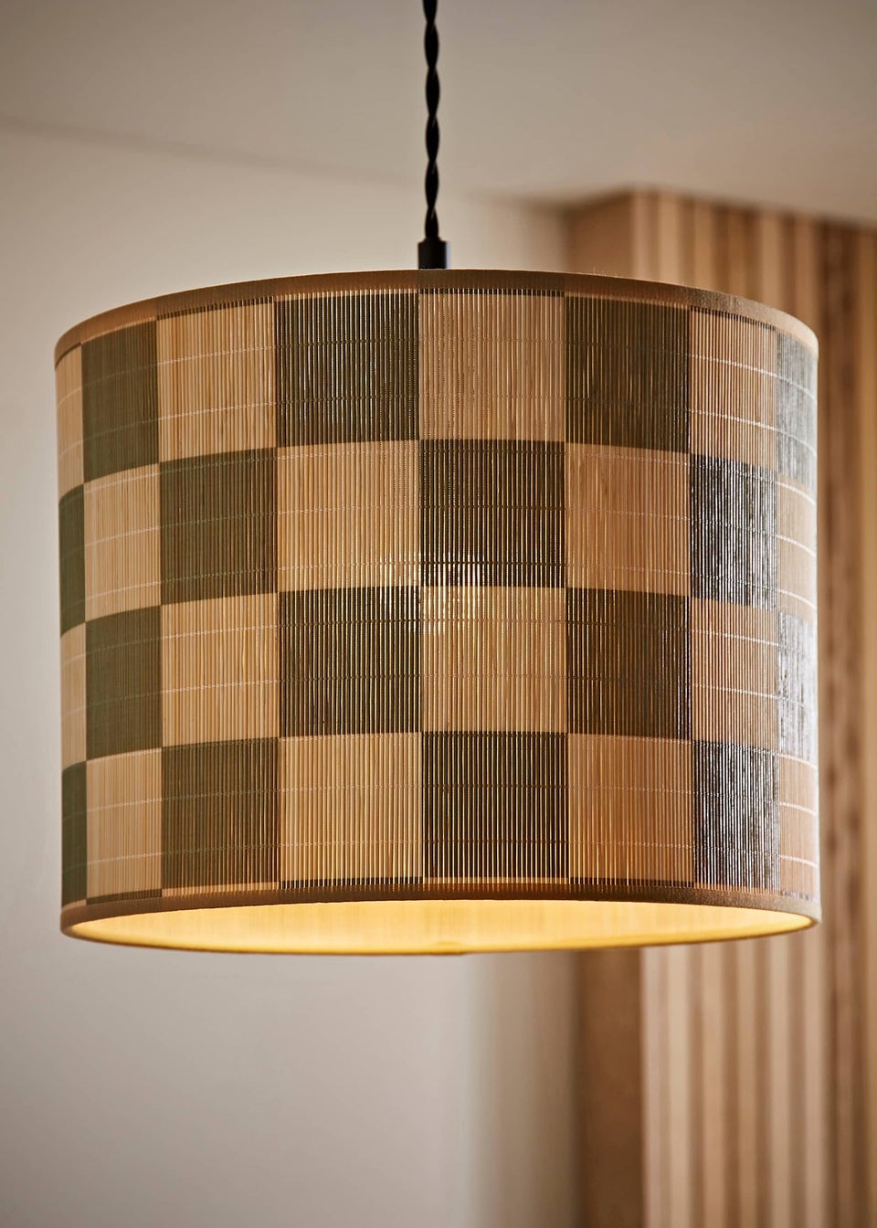 ValueLights Lori Green Checker Bamboo Easy Fit Lampshade