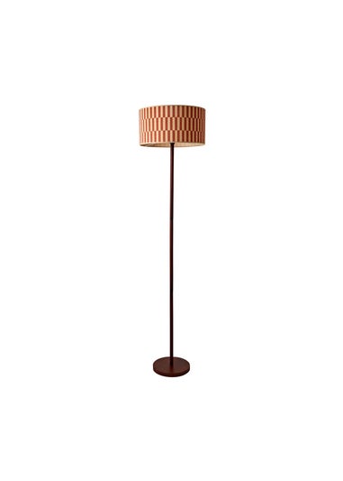 ValueLights Heather Dark Wood Floor Lamp with Orange Bamboo Lampshade
