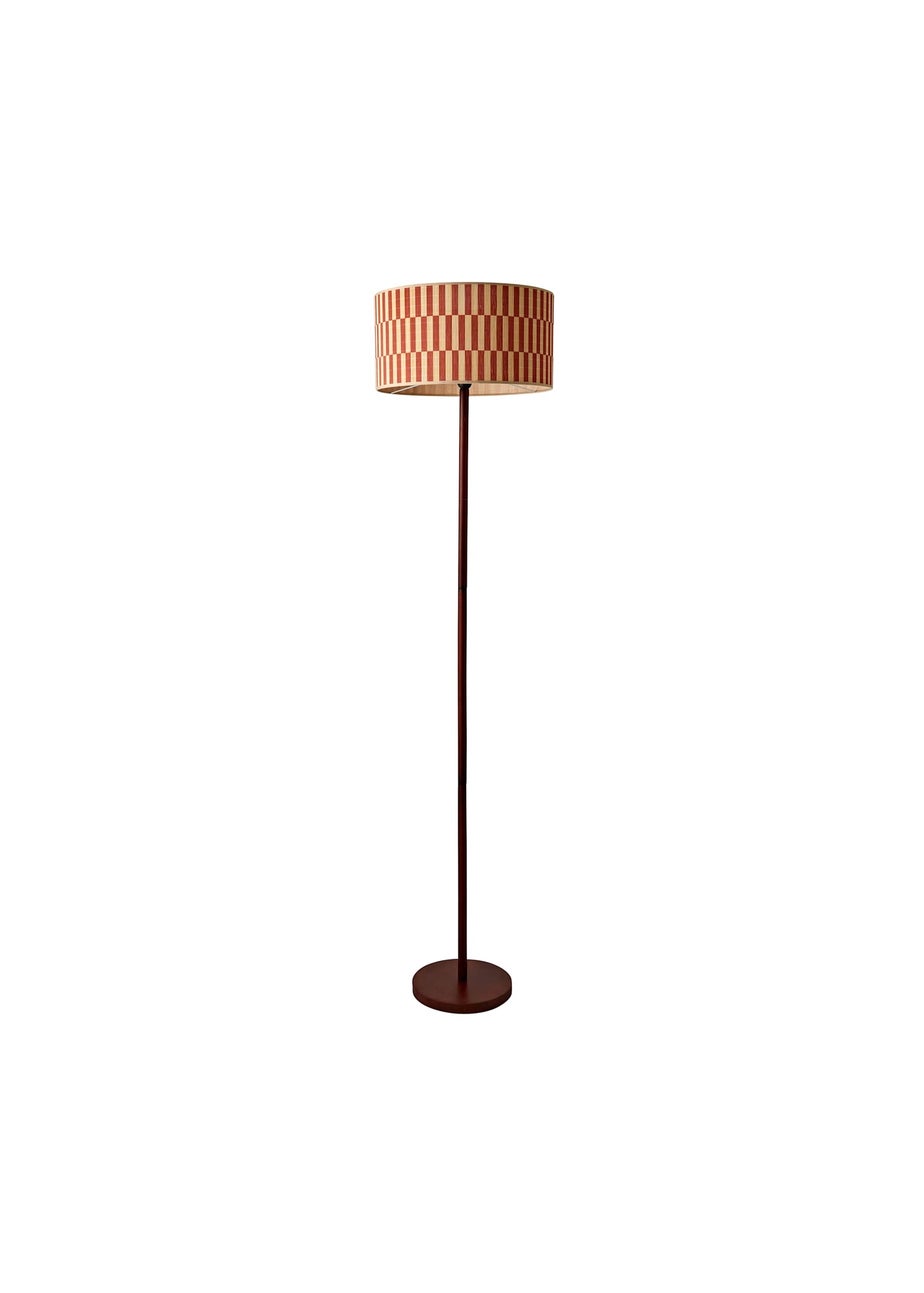 ValueLights Heather Dark Wood Floor Lamp with Orange Bamboo Lampshade