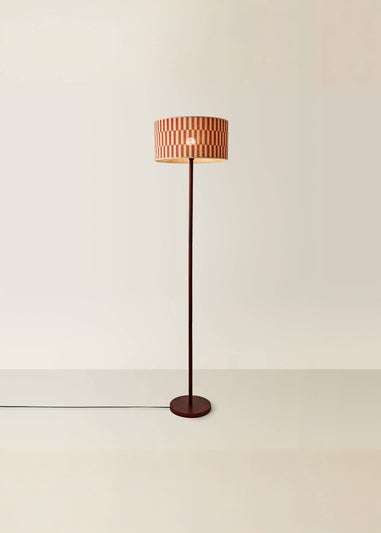 ValueLights Heather Dark Wood Floor Lamp with Orange Bamboo Lampshade