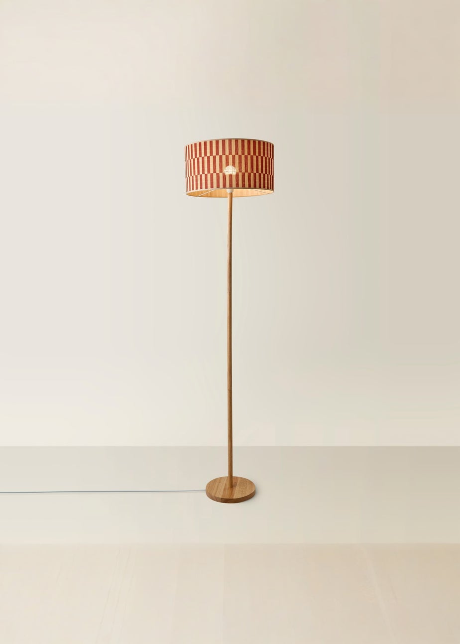 ValueLights Heather Light Wood Floor Lamp with Orange Bamboo Lampshade