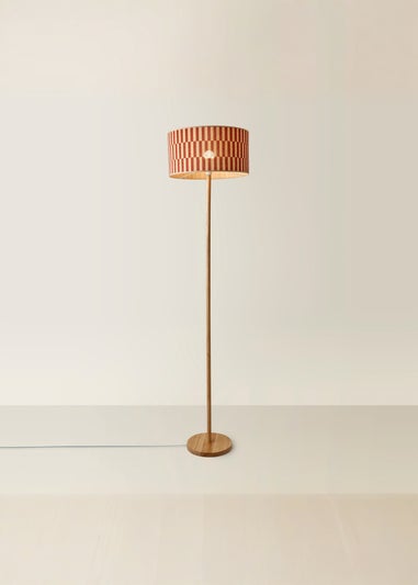 ValueLights Heather Light Wood Floor Lamp with Orange Bamboo Lampshade